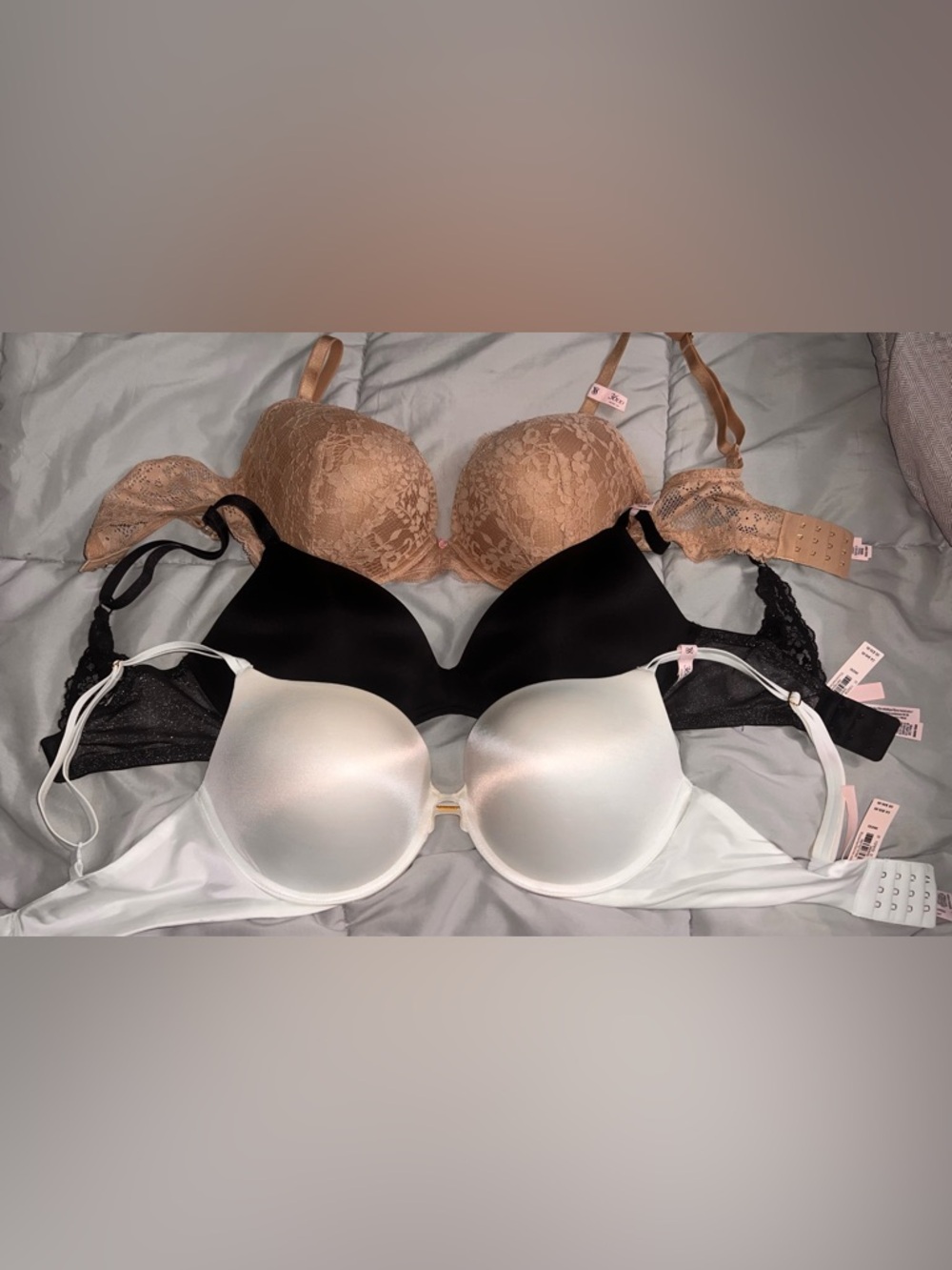 3-Pack Women’s Victoria secret  Seamless and Lace Bras — Beige, Black, White
